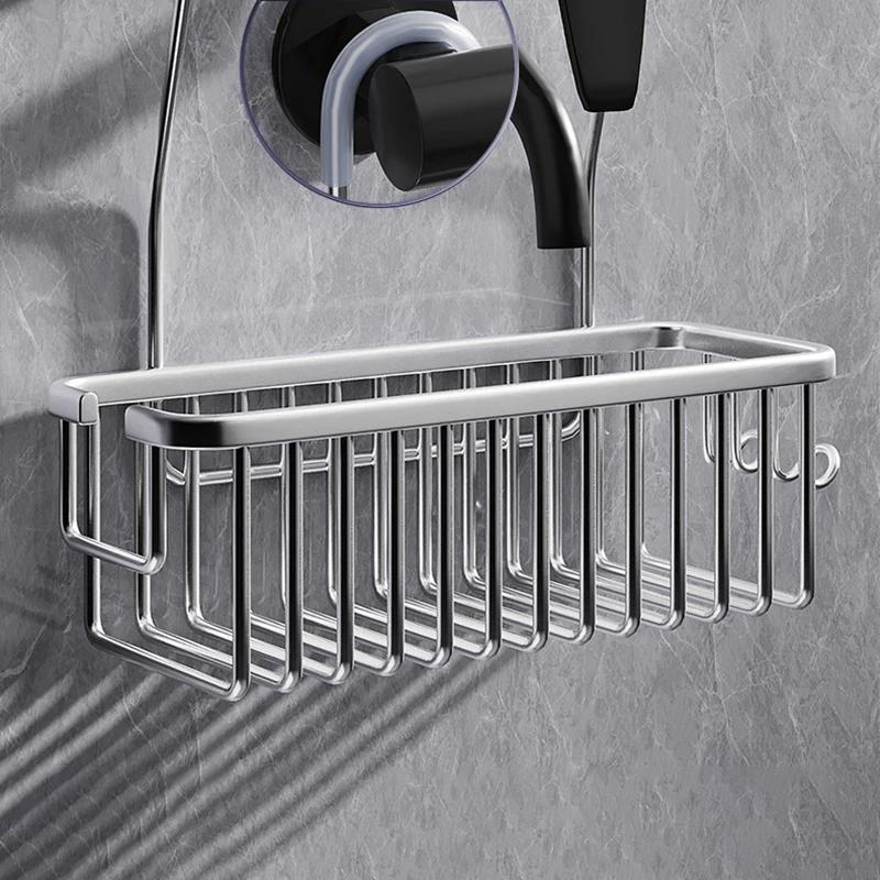 No Drilling Shower Shelf Aluminum Bathroom Organizer for Shampoo Soap Sponge Stainless Storage Basket for Bathroom Accessories