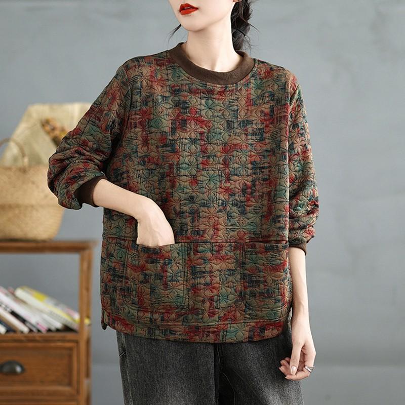 Women Long Sleeve Casual Pullovers Arrival Autumn Vintage Style O-neck Print Loose Female Thick Warm Sweatshirts