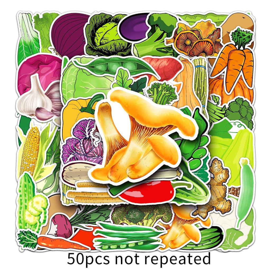 50pcs Waterproof Cartoon Vegetable Stickers for DIY Phone Cases & Luggage - Creative Cross-Border Cognitive Fun for Kids