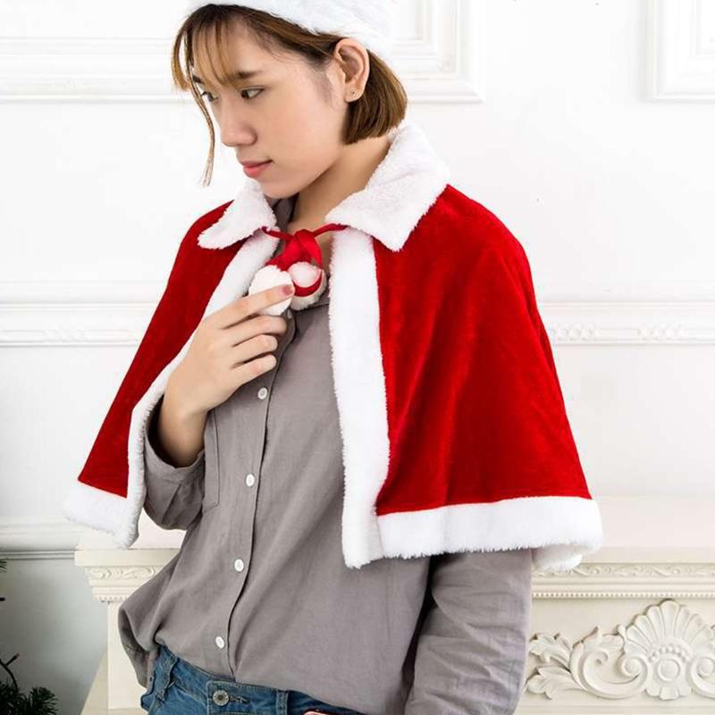 Christmas Santa Claus Party Costume Dress Up Shawl with Hat Outfit Red & White Gold Velvet 3 Type Optional for Adult Kid