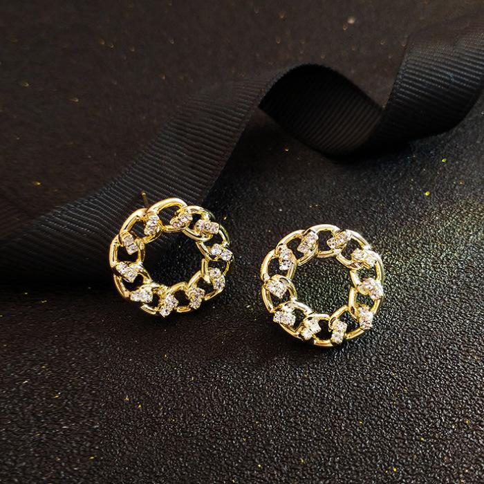 Модные простые и изысканные серьги-гвоздики Серьги-кольца с вырезами Женственность Серьги с бриллиантовой цепочкой