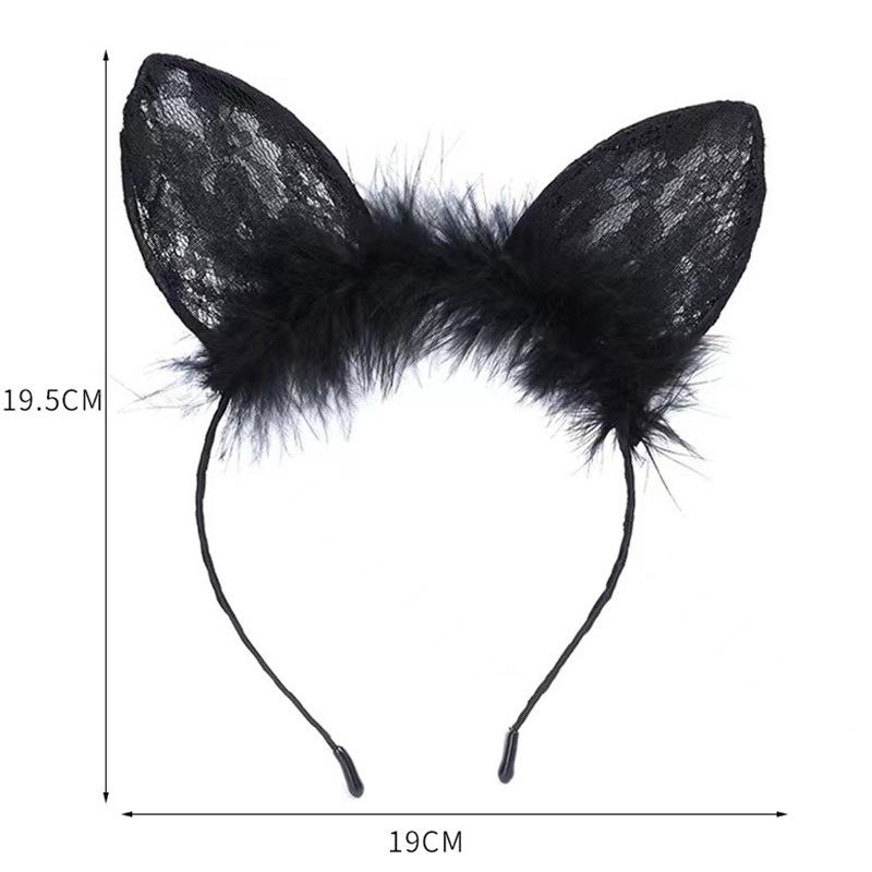 Lace Cat Ears Feather Headband for Christmas & Party Performances