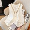 DIMANAF 2025 New Short Vest T-Shirt Women Sleeveless Round Buttons Knitting Lace Vest O-Neck Summer Style Basic Tops Tees Loose Clothing