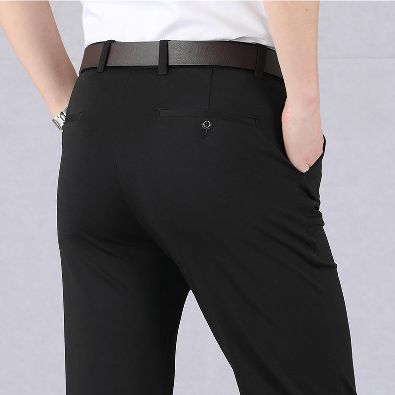 Fashion Solid-coloured Trousers Men's Summer Thin Section Business Casual Suit Trousers Loose Straight Large Size Elastic Trousers