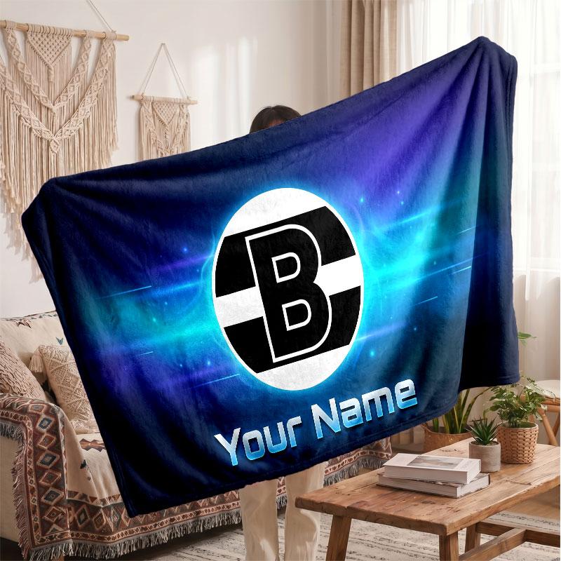 Borussia Mönchengladbach Personalized Fleece Blanket With Football Logo, Custom Name Text Soft Warm Home Throw Blanket