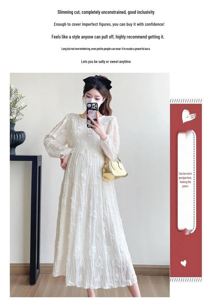 2026 Spring/Summer Maternity Gauze Embroidery Mid-Length Loose Dress