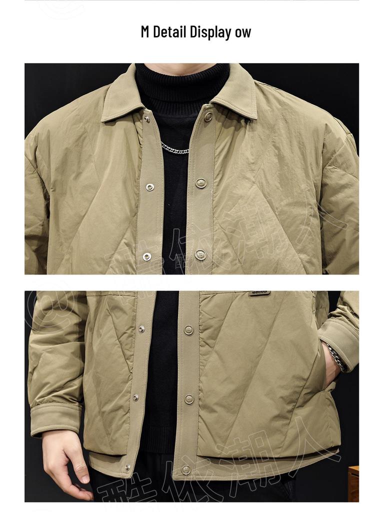 2025 Men's Trendy Lapel Patchwork Down Jacket - Lightweight Autumn/Winter Brand with White Duck Down Liner, Plus Sizes Available