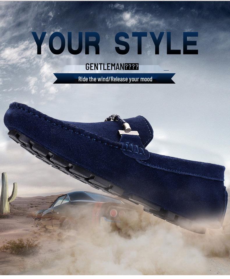 Korean Style Plus Size Loafers - Genuine Leather Hand-Stitched Men's Slip-On Shoes for Spring/Summer 5088