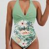 New Printed Lace-up Halter High-waisted One-piece Sexy Bikini Swimsuit Swimsuit Women