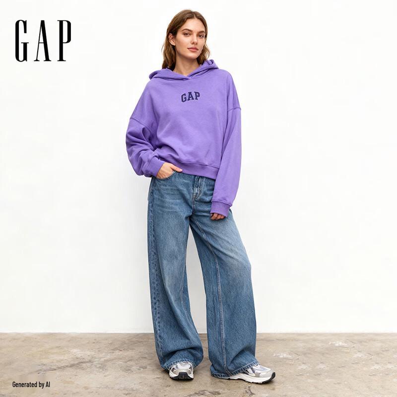 Женская толстовка с капюшоном GAP 2025, осенняя, свободного кроя, флисовая, с логотипом S