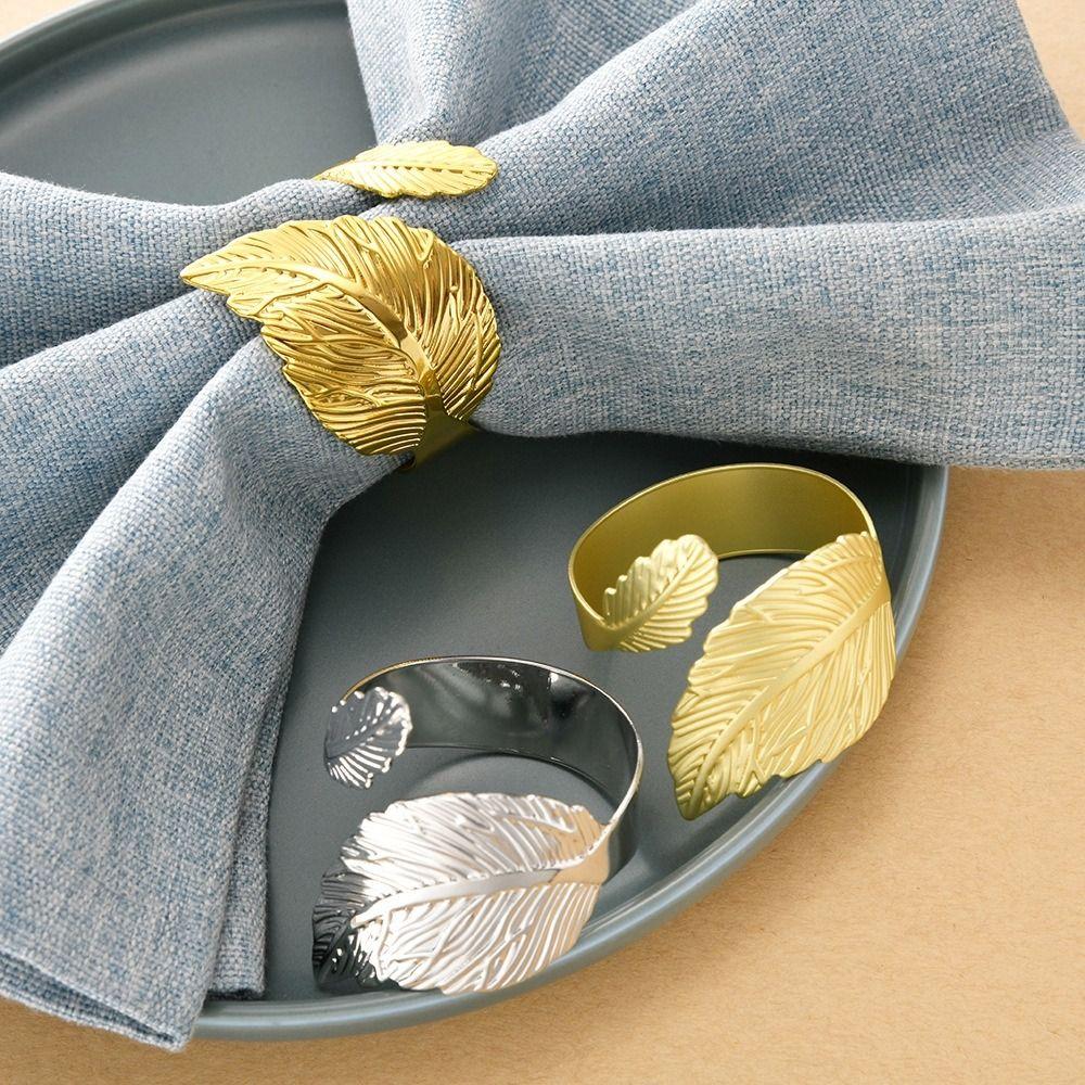 6PCS Leaf Napkin Ring Metal Napkin Ring Holder High-end Towel Ring Restaurant