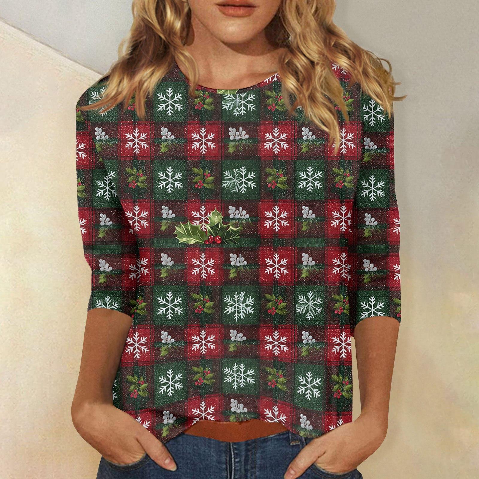 

Женские топы Рубашка с рукавом три четверти V-образный вырез Свободная повседневная рубашка Футболка с принтом S