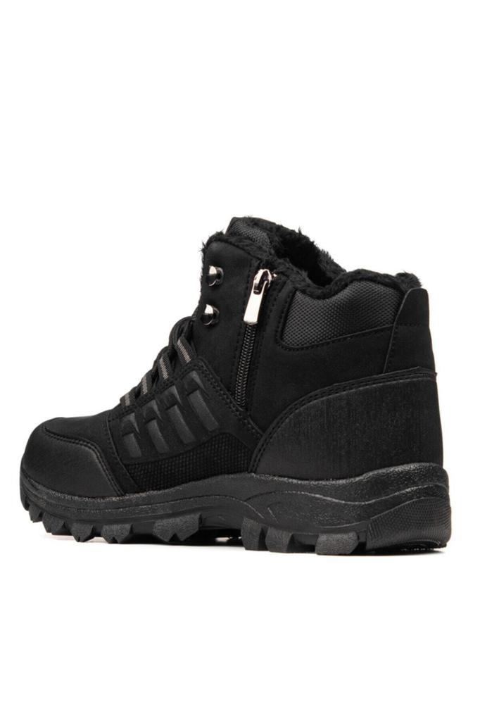 Men's Fashionable Woolen Wedge Heeled Booties Black Outdoor Trekking Oversize Oversized Toe Zippered Winter Boots Shoes