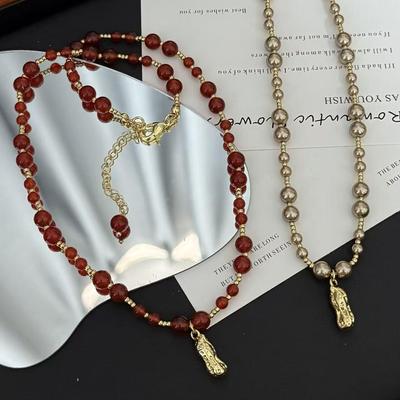 Spring Retro Peanut Beaded Pendant Necklace: Exquisite, Fashionable, Versatile Clavicle Chain