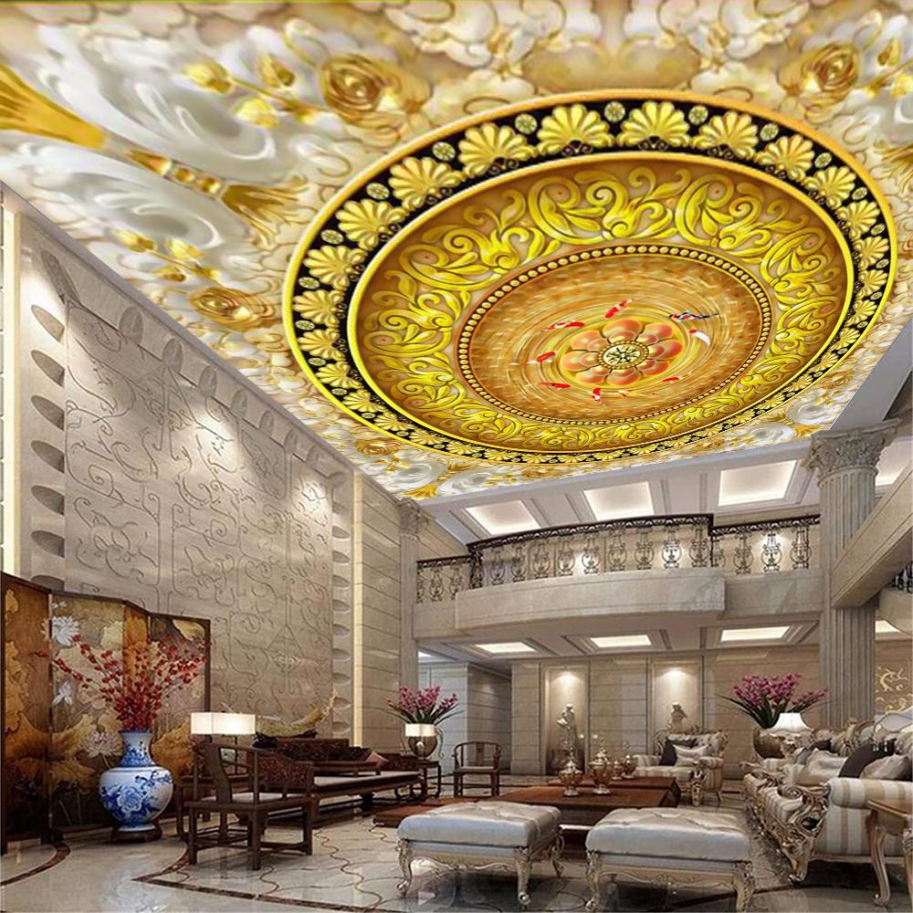 Tapete 3D Goldenes Europäisches Muster Wandbild Europäischer Stil Abgehängte Decke 3D Wandbild Wohnzimmer Schlafzimmer Dekoration Wandbild