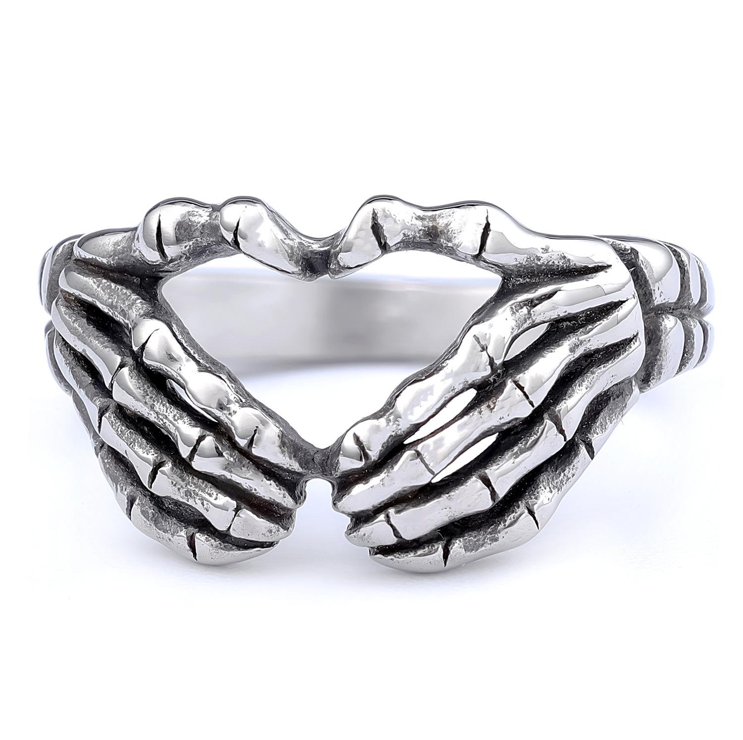 

Vintage Heart Skull Palm Ring Stainless Steel Women s Biker Gothic Punk Jewelry Fashion Accessories No. 7