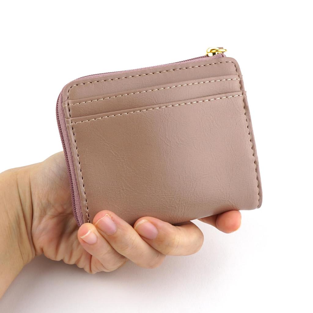 E-mono Coin Purse, Pass Case, L-Shaped Zipper, Multi-Function Coin Case (Taupe)