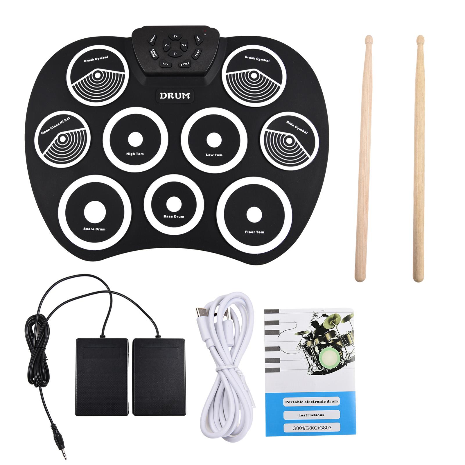 

Electronic Drum Set Hand Roll Drum Set 9 Pads MIDI Interface Supports DTX Games Without Speaker Holiday Birthday Practice Pad чёрный