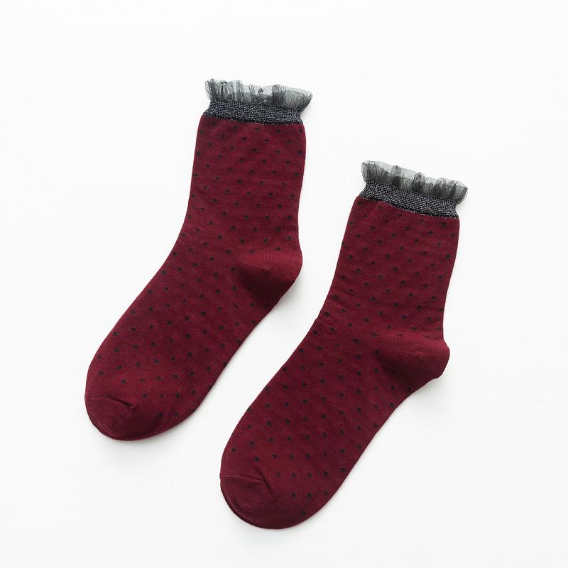 

Japanese Women S Socks Ladies Lace Pile Socks Autumn And Winter Silver Onion Polka Dot Socks Women S Polka Dot Mid-Leg Stockings One size fits all бордовый