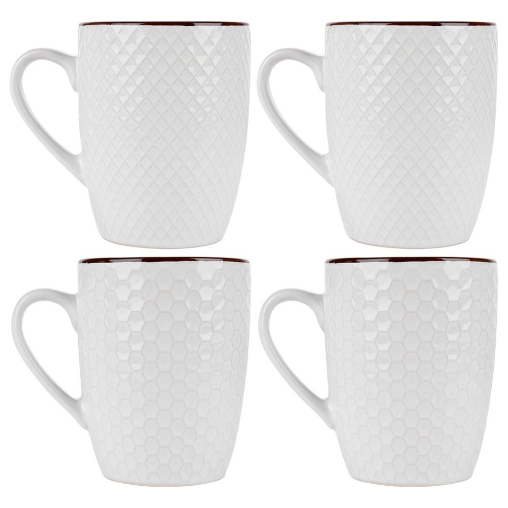 4x White Mugs for Drinking Coffee Tea Herbs Mug Set Gift Mug