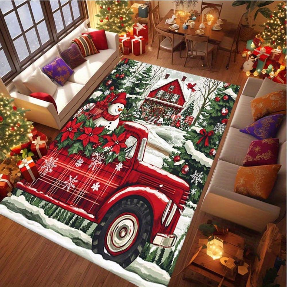 Christmas Kittens Carpet Night Sky Starry Tree Pattern Area Rug Large Festive Floor Mat Living Room Holiday Home Decor