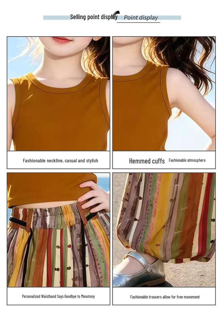 Girls' Sleeveless Top & Wide-Leg Pants Two-Piece Set - Summer 2026 Korean Style Casual Outfit
