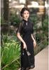 New Chinese chiffon inverted large-sleeved long black cheongsam 1011 summer new improved fashion young daily wear