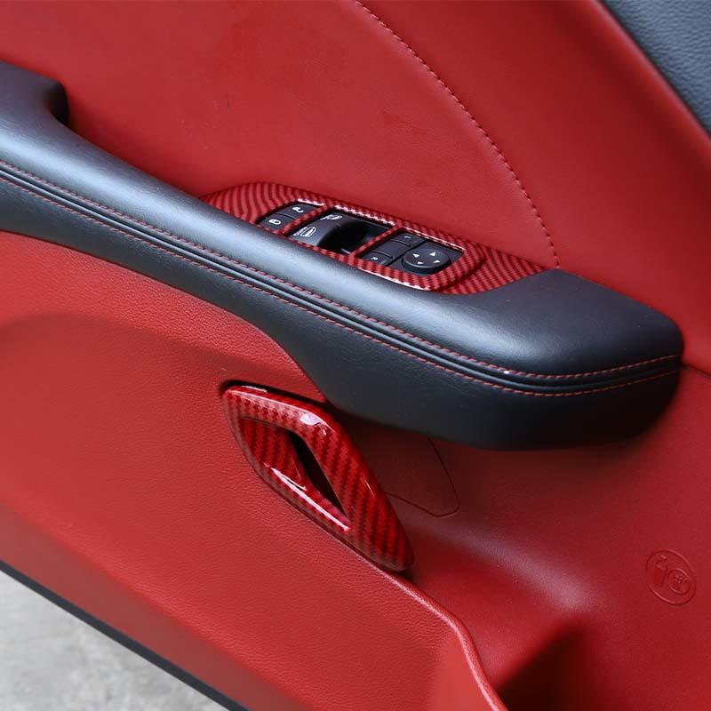 Door Interior Handle Window Lift Panel Decoration Protective Cover For Dodge Challenger 2015 Up Car Interior Accessories