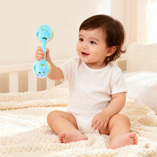 Dual Bell Baby Rattle Toy Soft Grip Shaker with Bell Sound Early Learning & Motor Skill Development Toy for Newborns Infants