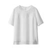 Women Elegant Loose Short Sleeve Round Neck Lace Patchwork Solid Blouse