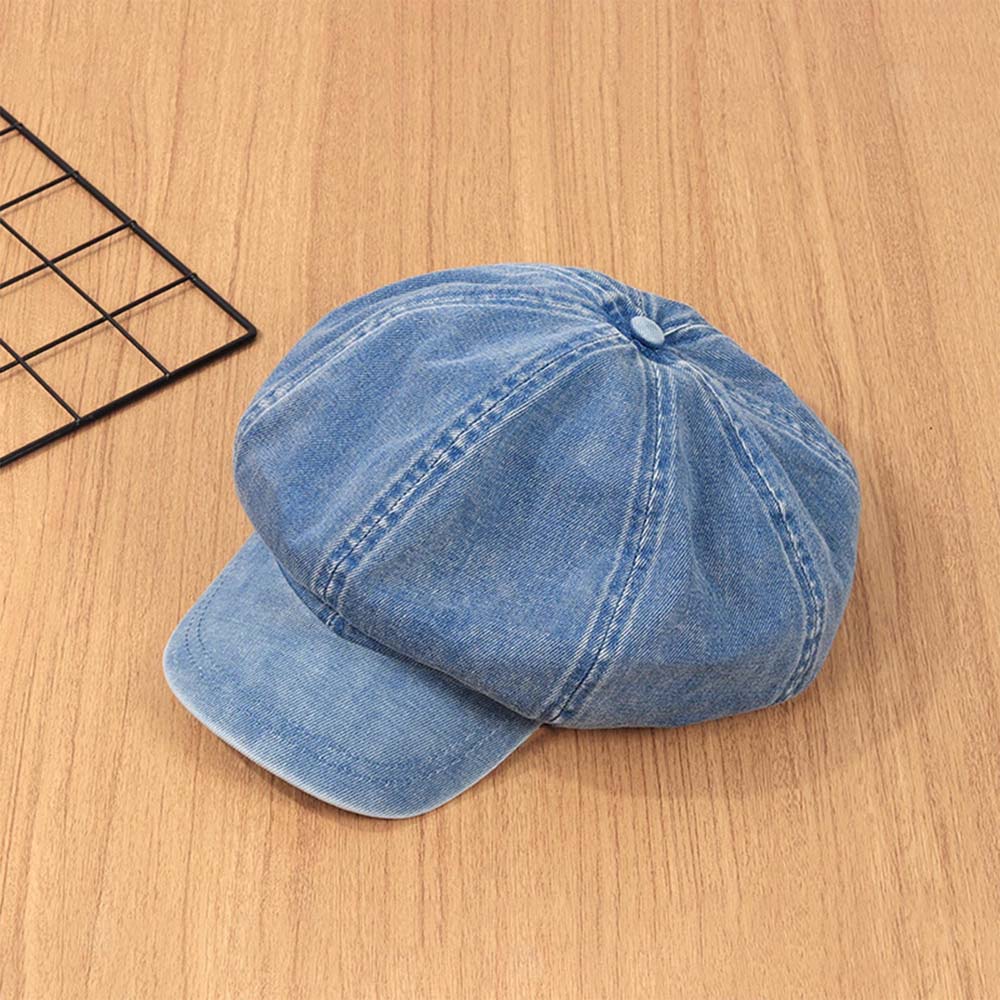Denim Cotton Newsboy Hat Baker Boy Beret Flat Caps Womens Ladies Octagonal Hat