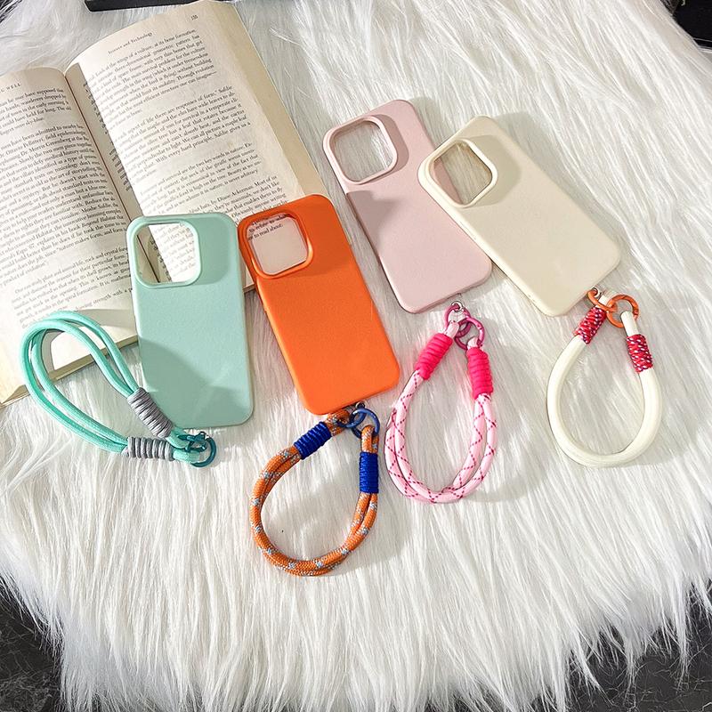 Cute Candy Leather Texture With Wrist Strap Case For iPhone 17 Air 16 15 14 11 12 13 16 Pro Max 16 Plus Solid Color Soft Cover
