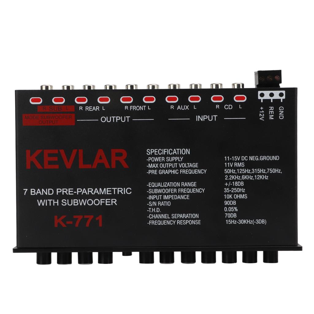 Car Audio Graphic Equalizer Universal Low Pass 7‑Band Variable Gain Adjustment High Level Input EQ for Stereo System