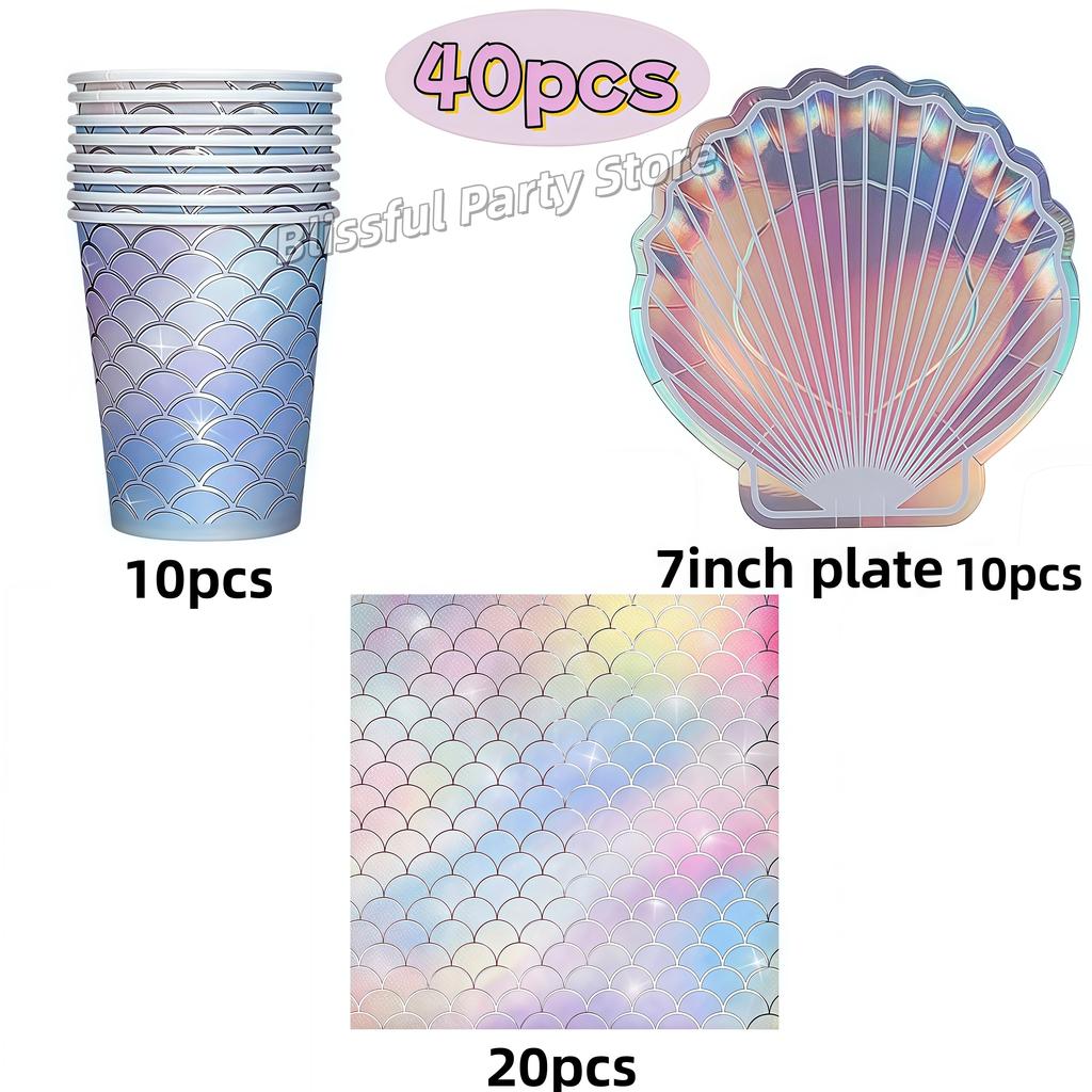 Mermaid Birthday Party Decorations Tableware Plate Cup Napkin Balloon Hanging Banner Party Decor Girl Favor Baby Shower Supplies