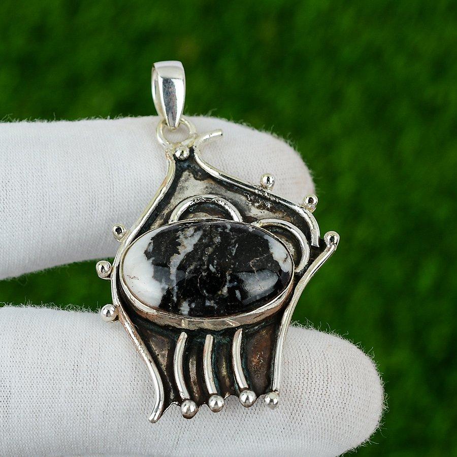 Natural Zebra Jasper Gemstone Jewelry 925 Sterling Silver Pendant For Girls