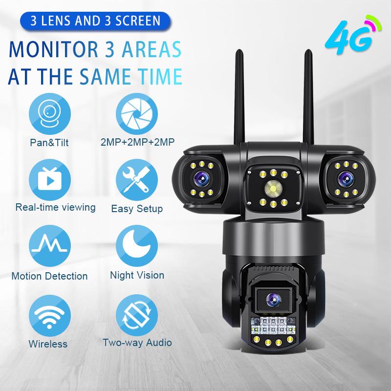 SC28 Three-Screen Outdoor 360° Full-Color Night Vision Surveillance Camera.