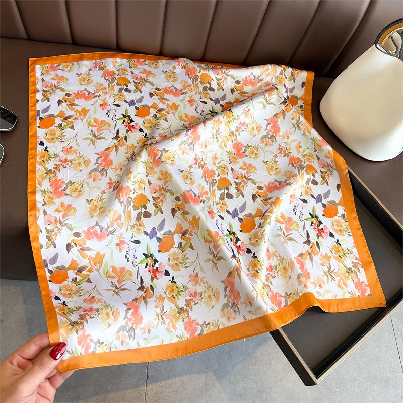 Art commuter style simulation silk printing silk scarf square scarf high-end shawl sunscreen neck small square scarf headscarf scarf