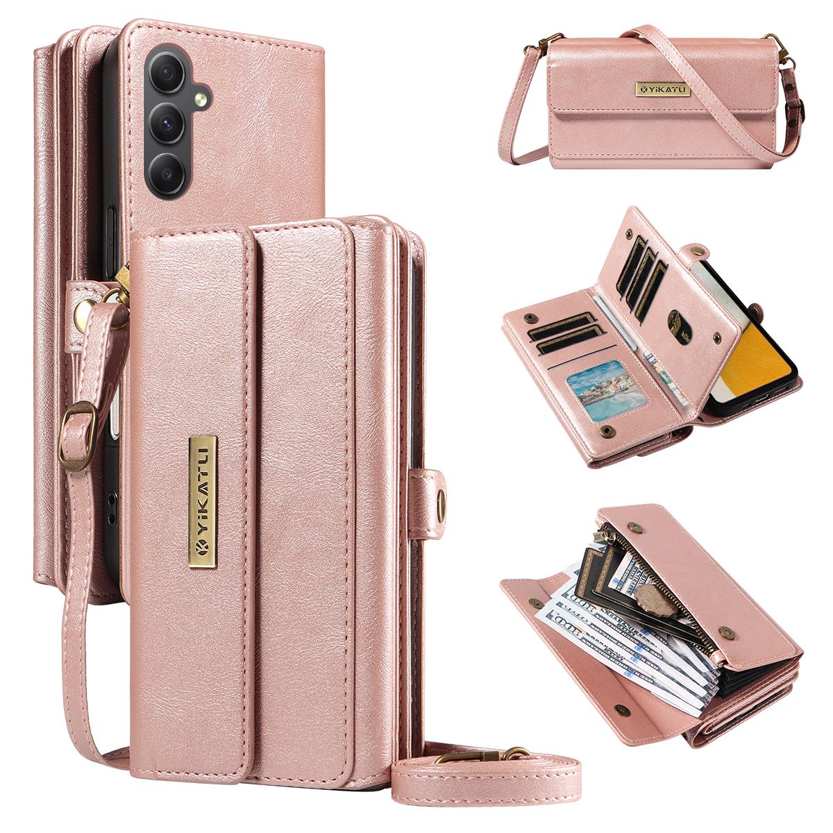 Чехол YIKATU YK-008 с молнией-кошельком, кожаная обложка для телефона Samsung Galaxy A34 5G с плечевым ремнем A