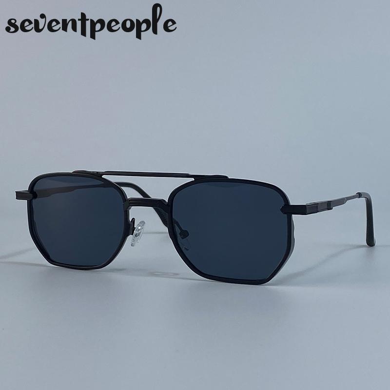 Steampunk Square Vintage Sunglasses Men Luxury Brand Trendy Metal Double Beam Sun Glasses Classic Driving Shades For Male