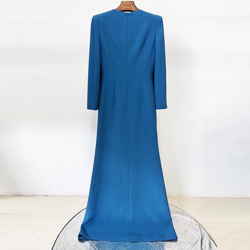 Elegant 2026 European & American Fashion Gown with Slit Sleeves & Beaded Rhinestone Details