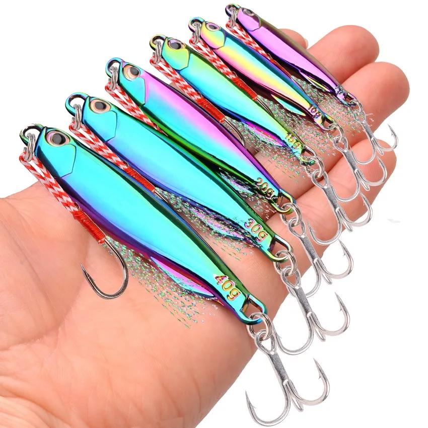 8pcs Metal Cast Jig Spoon 10g 15g 20g 30g 40g 60g 80g Lures with Hook Casting Jigging Fish Sea Bass Fishing Lure Artificial Bait