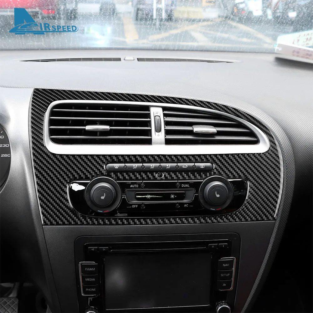 Pegatina Real de Fibra de Carbono Suave para Seat Leon 2005 2006 2007 2008 2009 2010 2011 2012 Volante Izquierdo Volante Derecho Accesorios del Panel de Instrumentos AC del Coche
