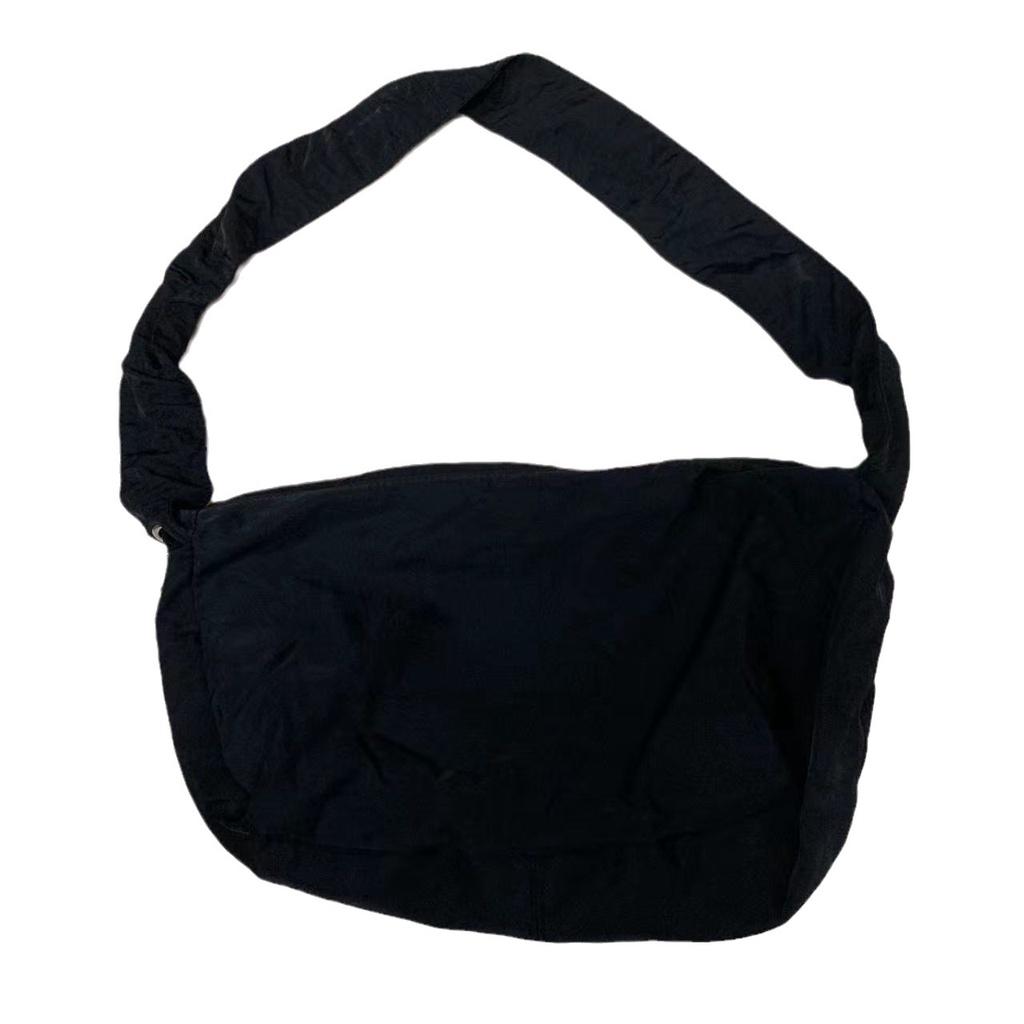 IELGY Ladies Shoulder Pleated Drawstring Canvas Oblique Span Bag, Small Fresh Nylon Solid Color