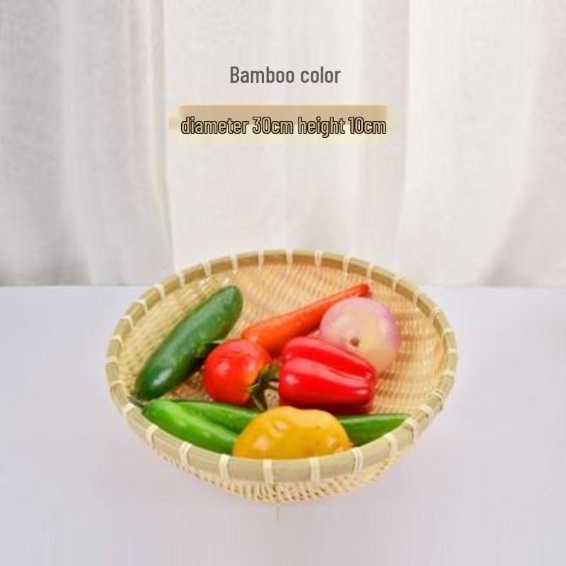 Handwoven Bamboo Winnowing and Storage Basket – Round Basket for Steamed Buns, Fruits, Vegetables, and Draining.