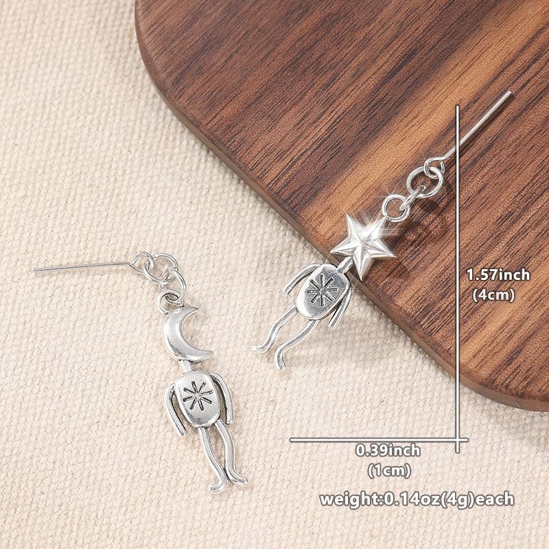 

Vintage Copper Color Star Moon Dangle Women s Earrings Metal Hand Carving Pattern Daily Wear медный