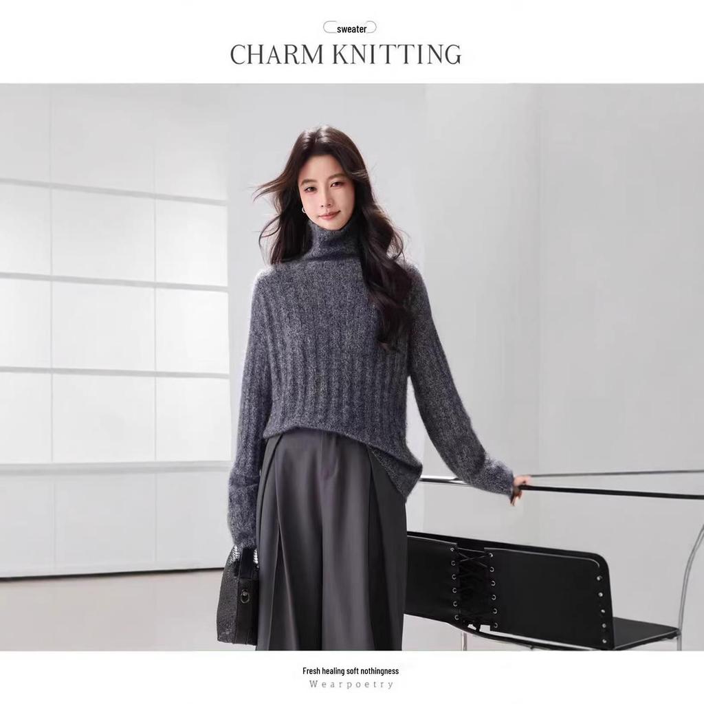 Luxury High-Neck Wool Sweater for Women - Cozy, Loose-Fit Pullover, Perfect for Autumn and Winter