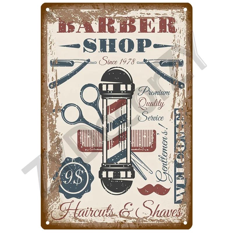 Vintage BARBER SHOP Metal Sign Poster Cafe Bar Pub Tin Sign Plaque Retro Haircut and Shave Beard Iron Plates Printing Home Decor