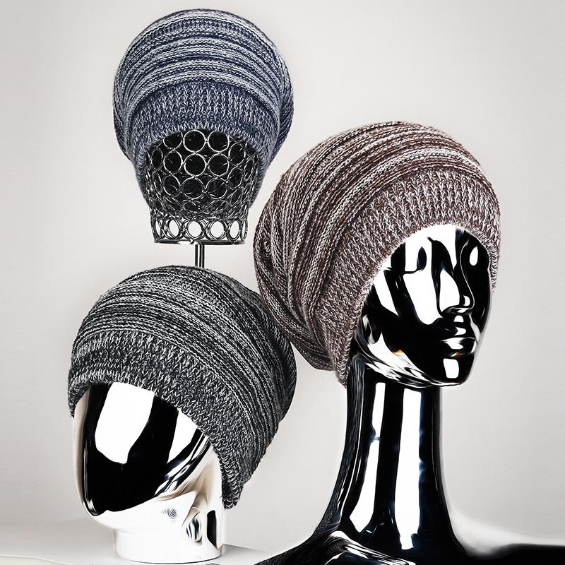 Winter Women Men Pleated Warm Cap Coldproof Elastic Knitted Cap Two-Color Cap
