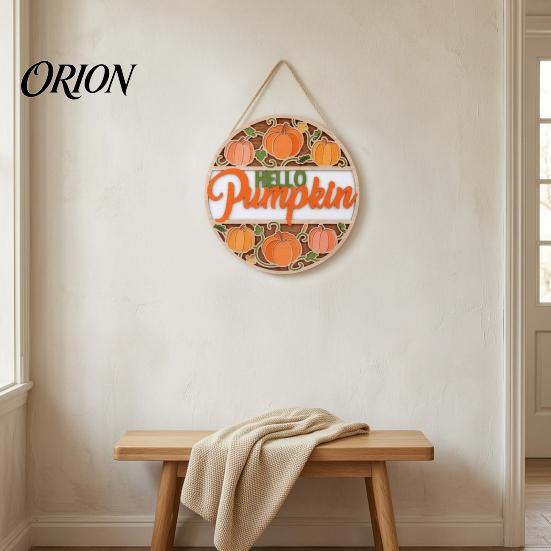 Rustic Farmhouse Wall Art Autumn Harvest Wooden Wreath Pendant, Front Door Hanging Ornaments with Hemp Rope, Natural Wood Fall Sign Pumpkins