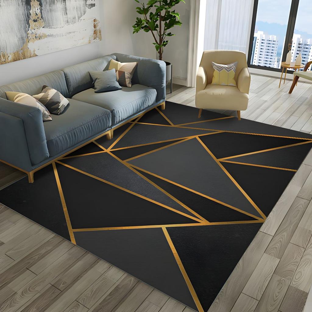 Nordic Carpet INS Style Living Room Rug Sofa Coffee Table Mat Bedroom Full Room Coverage Stain-Resistant Simple Geometric Grid
